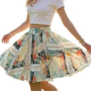 H&M Pastel Pattered Flared Short Skirt Feminine Chic Glam Parisian Sz US 12